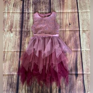 Lilt Girl's Sleeveless Layered Belted Sequin Top Pink Shades Pullover Dress 10